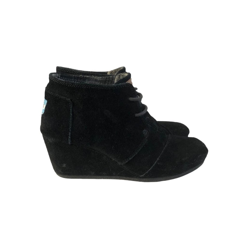 Toms Womens Desert Wedge Boots Black Suede Size 7.5 Lace Up Casual